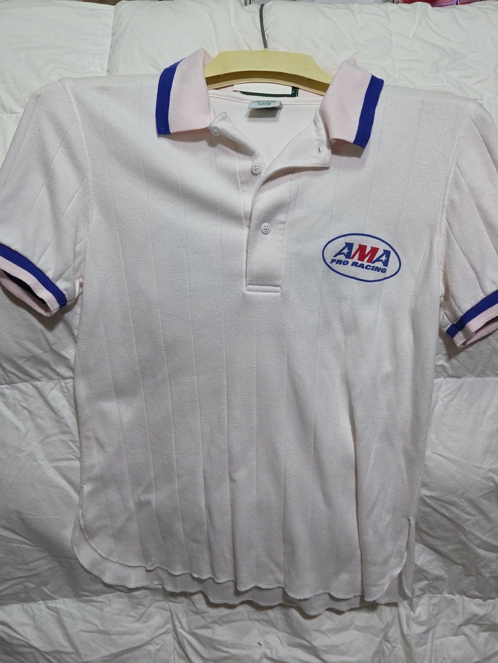 Light Pink AMA Polo Shirt with Blue Trim